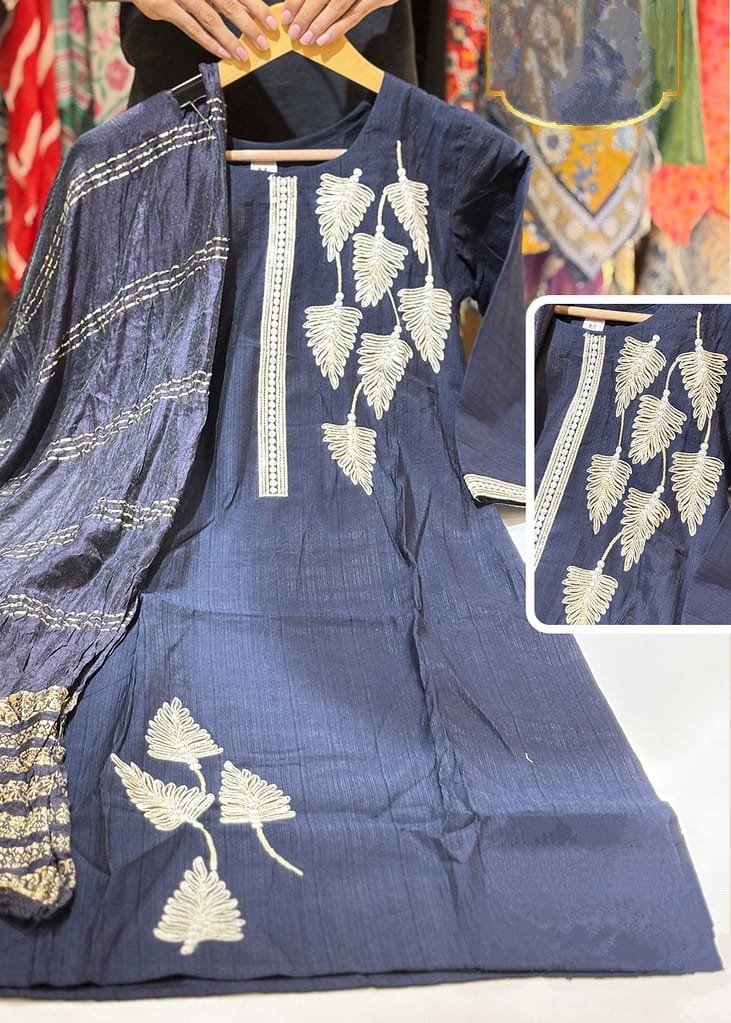 Navy Blue Embroidered Kurta Set