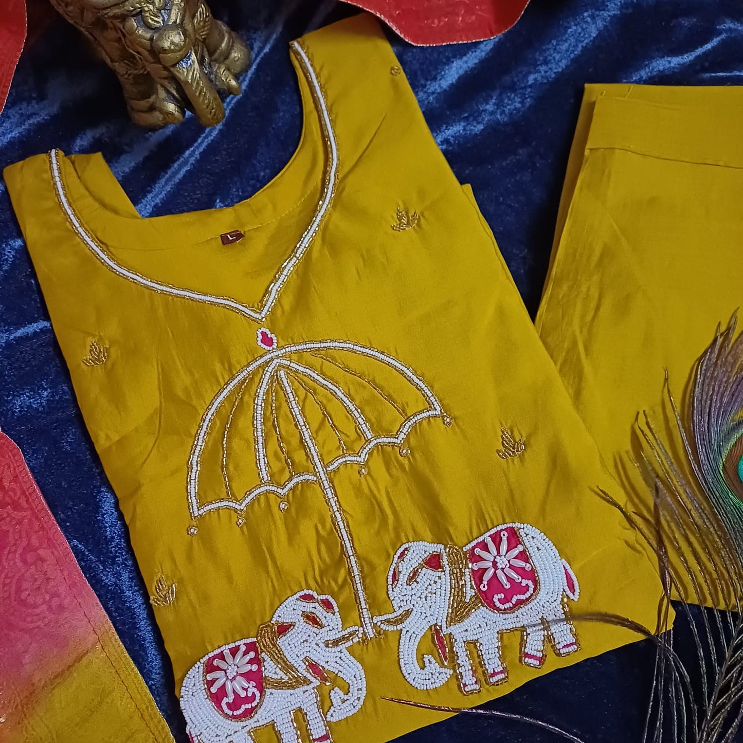 Traditional Mustard Yellow handwork Salwar Suit with Banarasi Dupatta