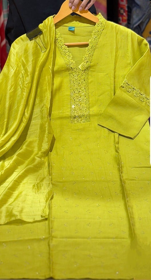 Lime Yellow Embroidered Kurta Set